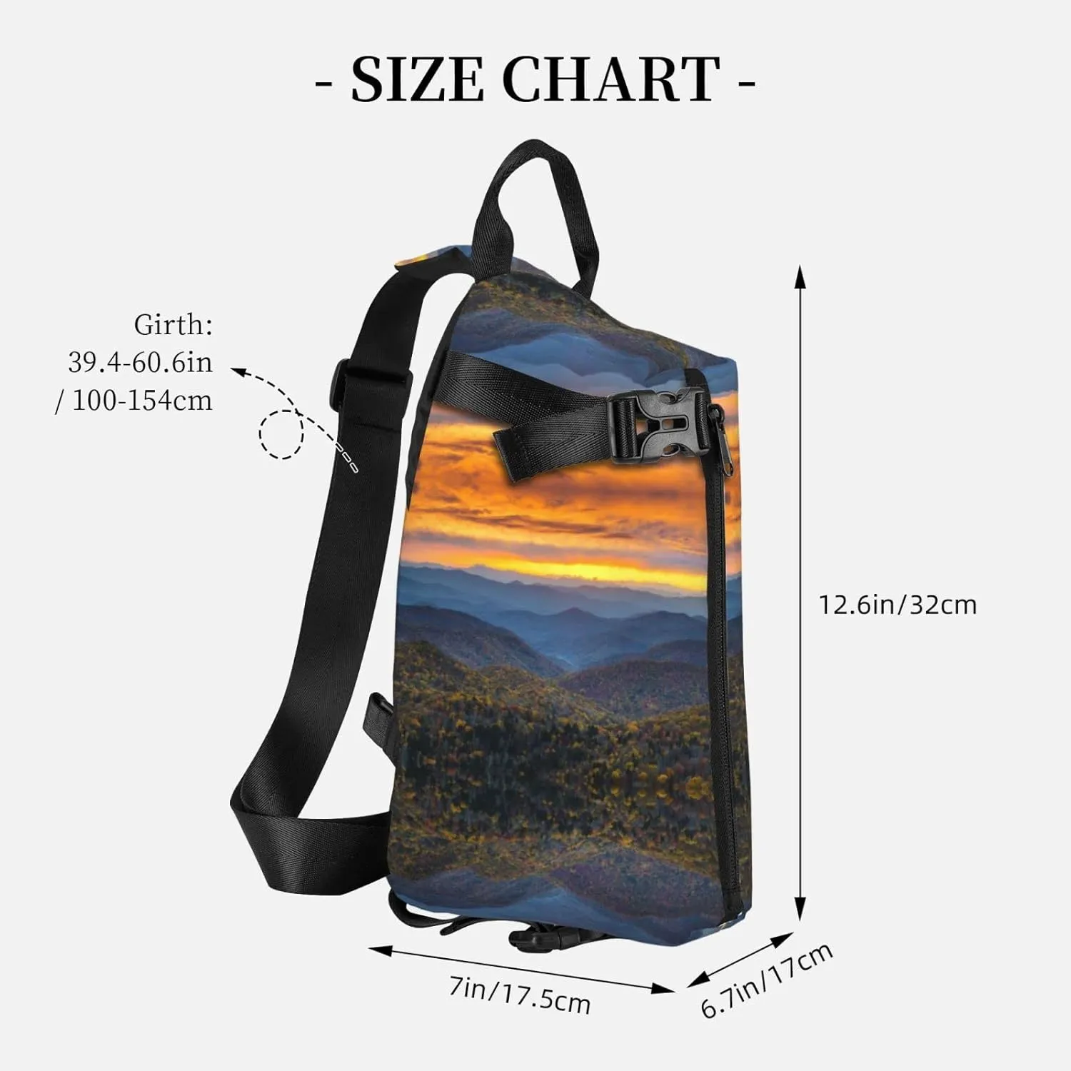 Wurton Blue Ridge Parkway Mountains Print Travel Crossbody Backpack Bag,Lightweight Sling Bag For Travel Unisex