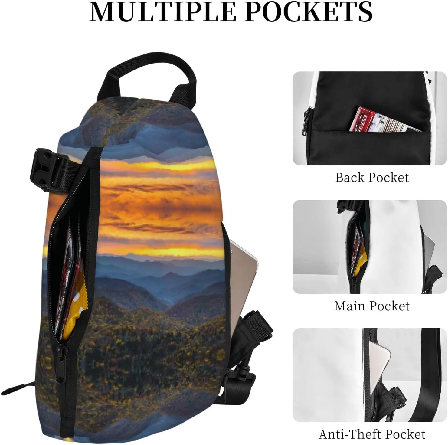 Wurton Blue Ridge Parkway Mountains Print Travel Crossbody Backpack Bag,Lightweight Sling Bag For Travel Unisex