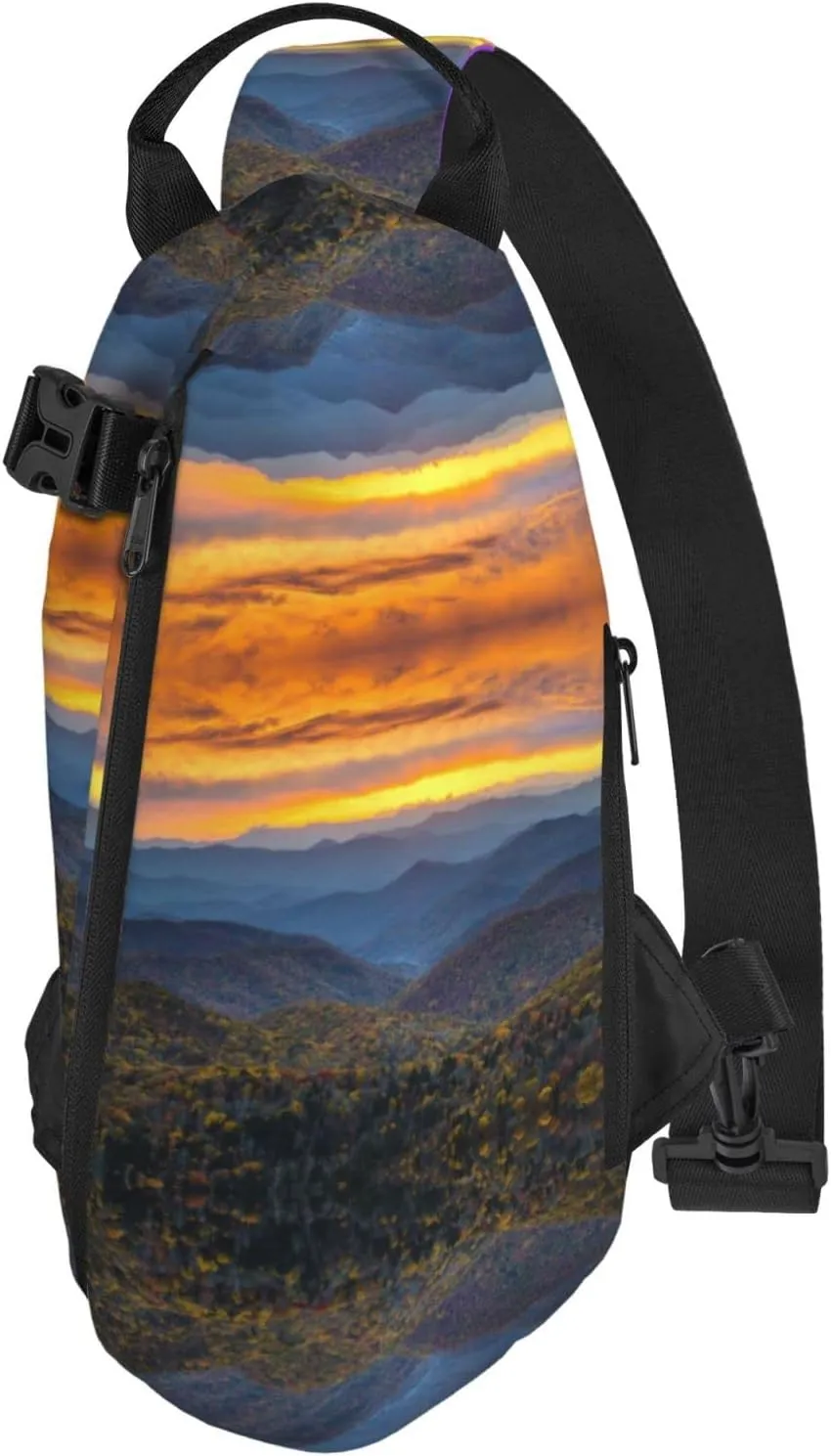 Wurton Blue Ridge Parkway Mountains Print Travel Crossbody Backpack Bag,Lightweight Sling Bag For Travel Unisex