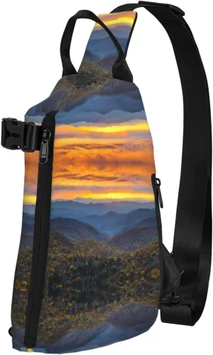 Wurton Blue Ridge Parkway Mountains Print Travel Crossbody Backpack Bag,Lightweight Sling Bag For Travel Unisex