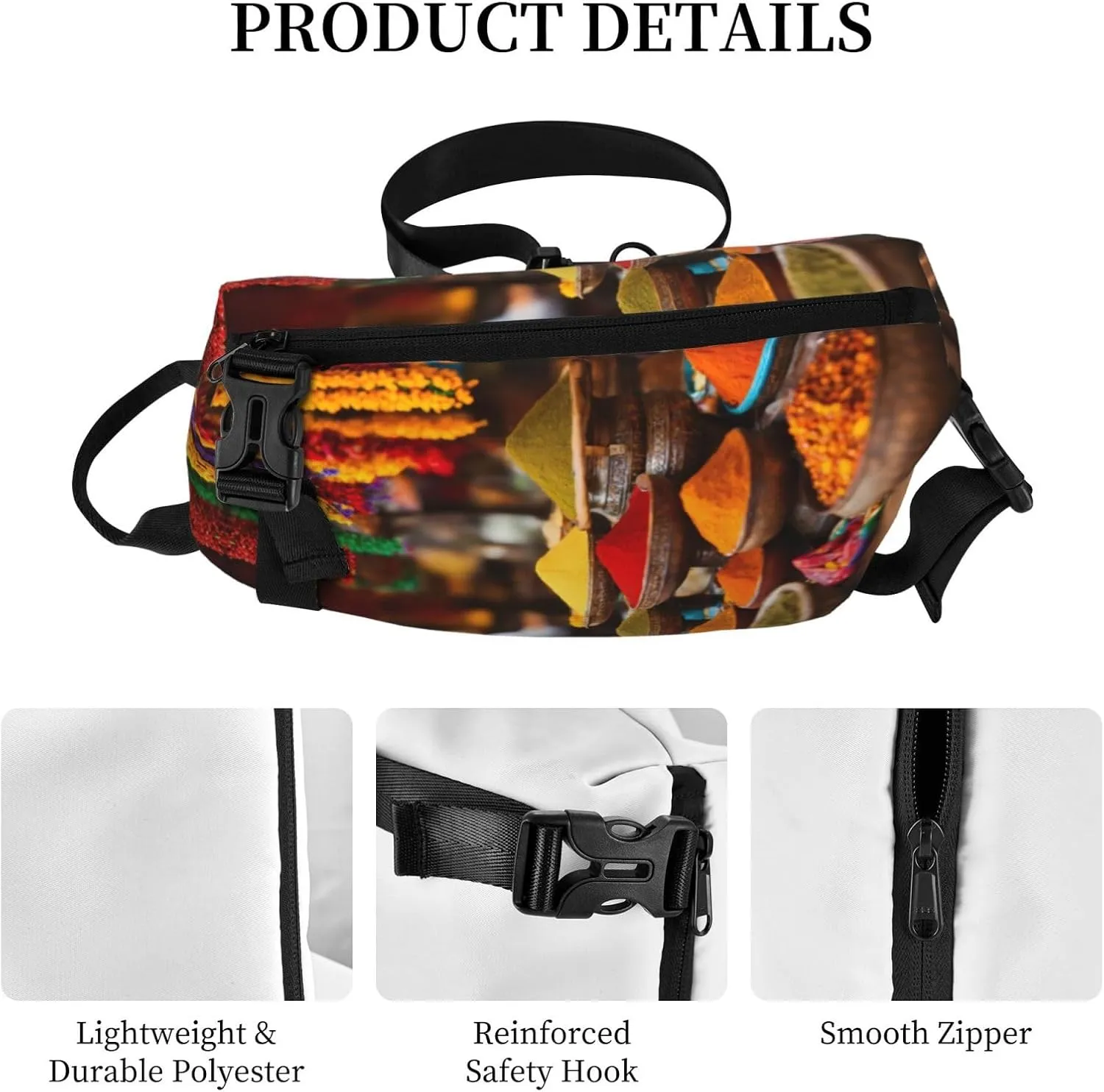 WURTON Condiments Spices Print Crossbody Backpack Cross Pack Lightweight Sling Bag Travel, Hiking