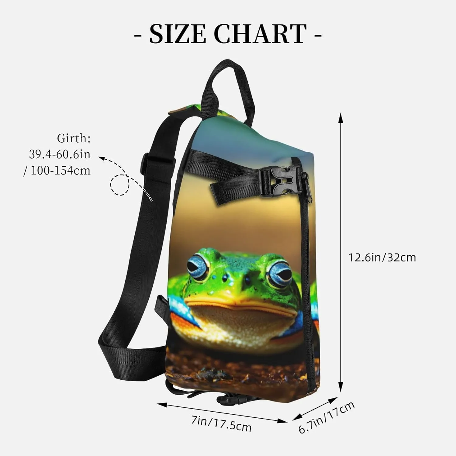 WURTON Cute Frog Print Crossbody Backpack Cross Pack Lightweight Sling Bag Travel, Hiking