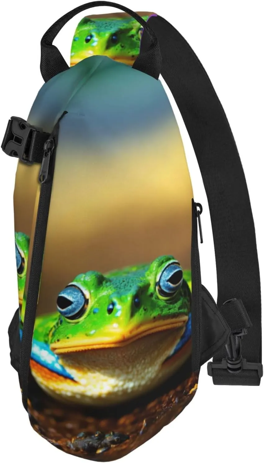 WURTON Cute Frog Print Crossbody Backpack Cross Pack Lightweight Sling Bag Travel, Hiking