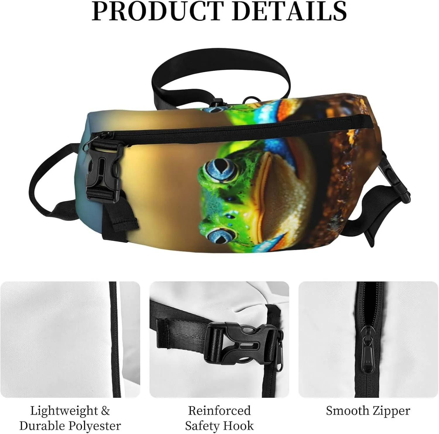 WURTON Cute Frog Print Crossbody Backpack Cross Pack Lightweight Sling Bag Travel, Hiking
