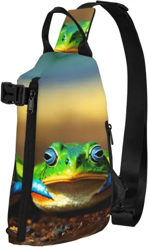 WURTON Cute Frog Print Crossbody Backpack Cross Pack Lightweight Sling Bag Travel, Hiking