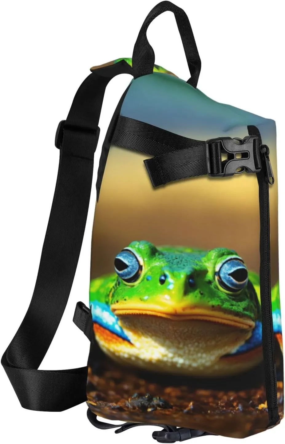 WURTON Cute Frog Print Crossbody Backpack Cross Pack Lightweight Sling Bag Travel, Hiking