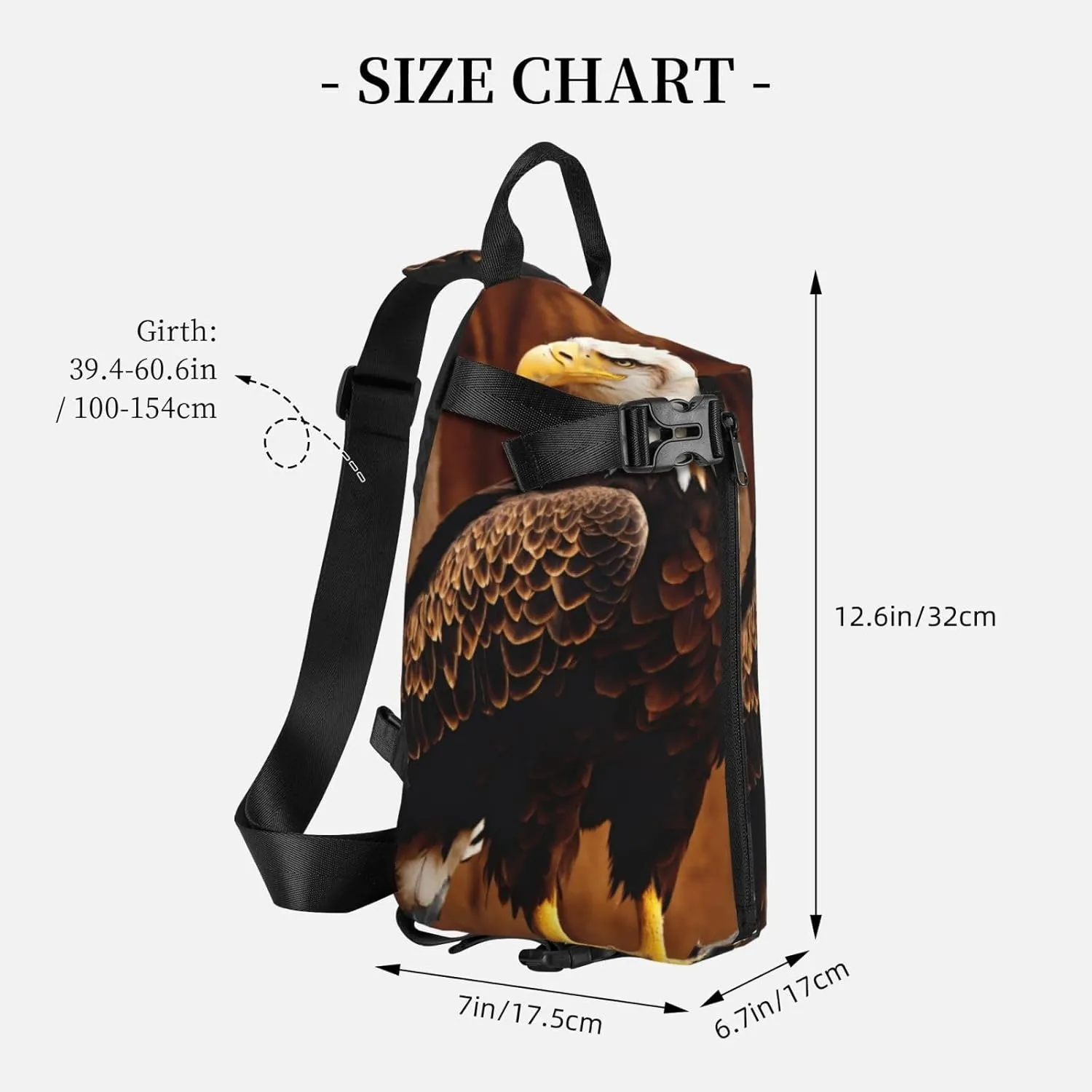 WURTON Flying Eagle Print Crossbody Backpack Cross Pack Lightweight Sling Bag Travel, Hiking