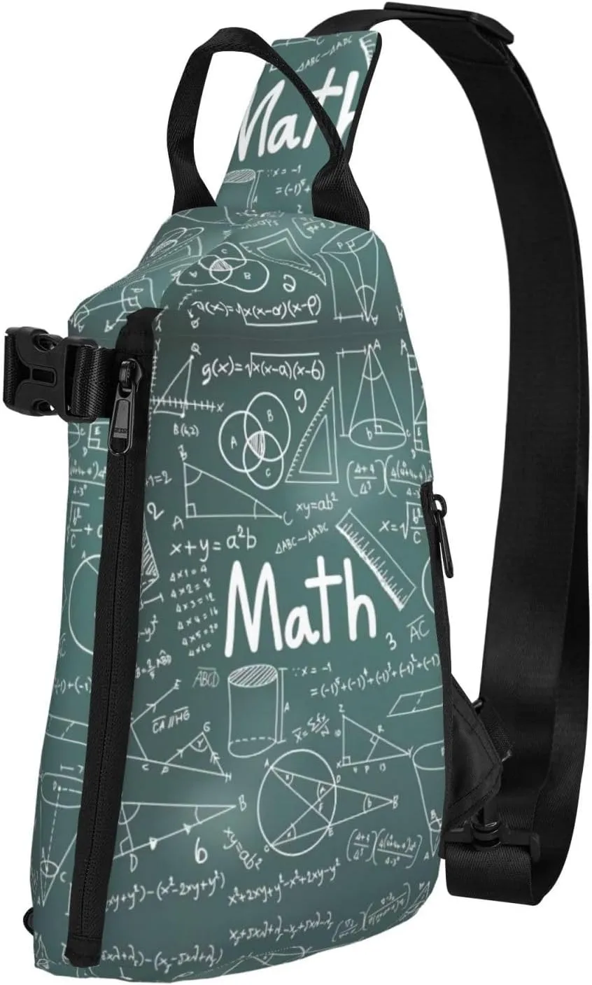 WURTON Formulas Shapes Theory Math Lesson Word Print Crossbody Backpack Cross Pack Lightweight Sling Bag Travel, Hiking