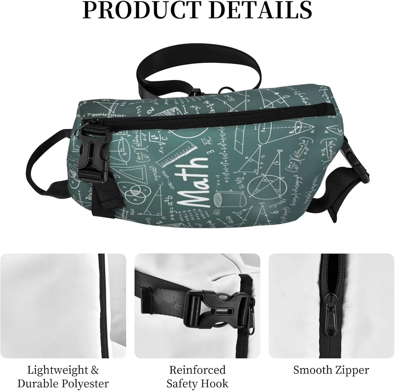 WURTON Formulas Shapes Theory Math Lesson Word Print Crossbody Backpack Cross Pack Lightweight Sling Bag Travel, Hiking