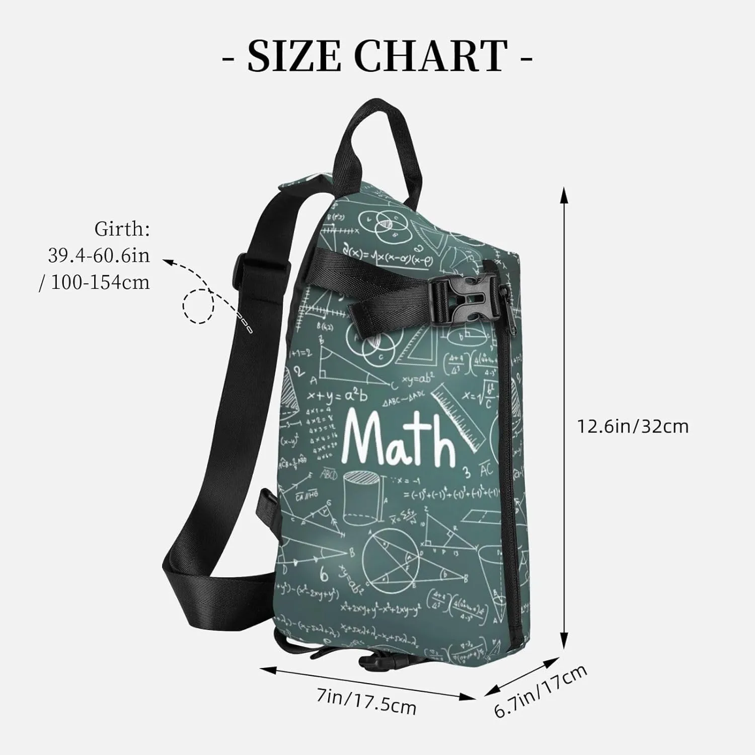 WURTON Formulas Shapes Theory Math Lesson Word Print Crossbody Backpack Cross Pack Lightweight Sling Bag Travel, Hiking