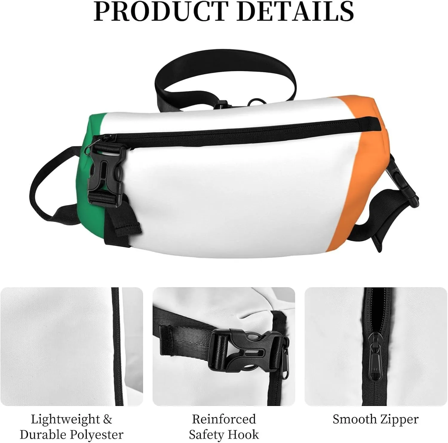 WURTON Irish Flag Print Crossbody Backpack Cross Pack Lightweight Sling Bag Travel, Hiking