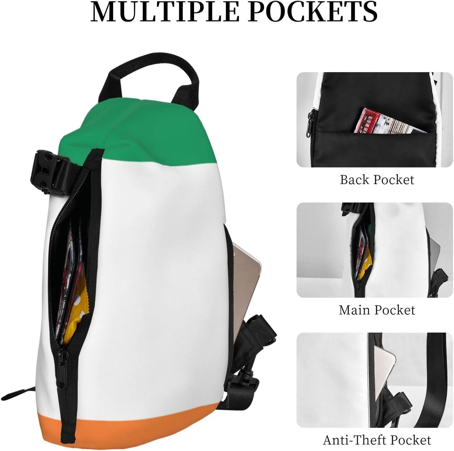 WURTON Irish Flag Print Crossbody Backpack Cross Pack Lightweight Sling Bag Travel, Hiking