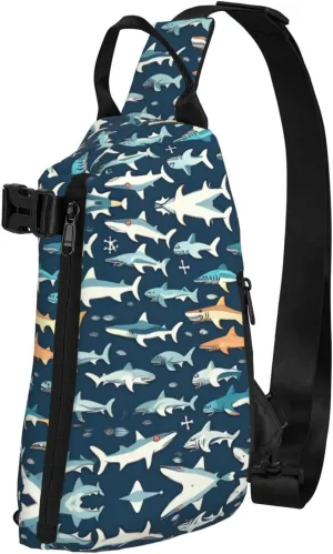 WURTON Sharks Nautical Print Crossbody Backpack Cross Pack Lightweight Sling Bag Travel, Hiking