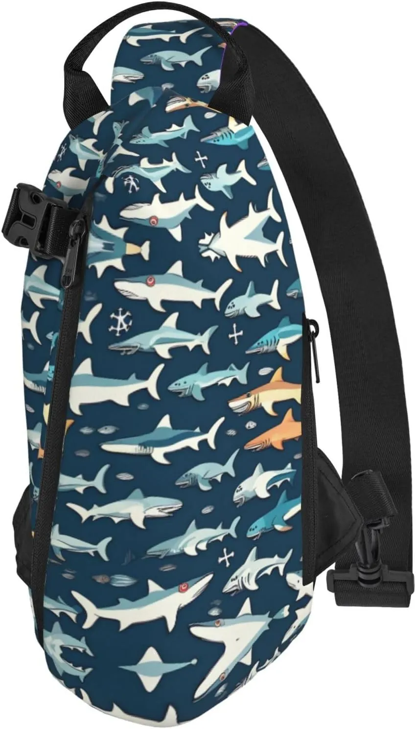 WURTON Sharks Nautical Print Crossbody Backpack Cross Pack Lightweight Sling Bag Travel, Hiking