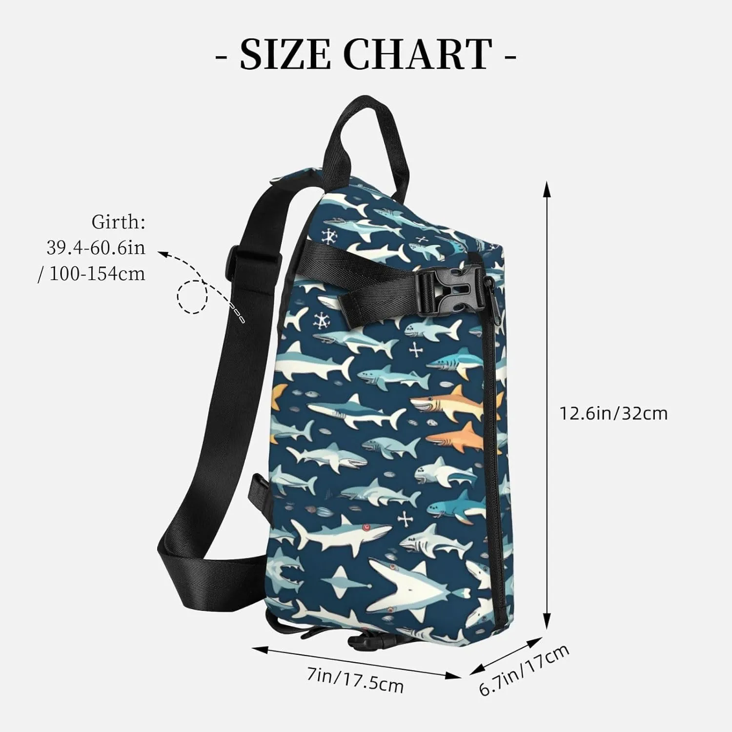 WURTON Sharks Nautical Print Crossbody Backpack Cross Pack Lightweight Sling Bag Travel, Hiking