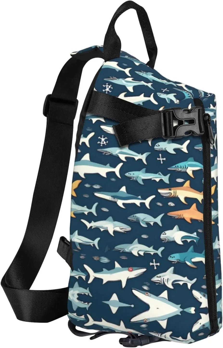 WURTON Sharks Nautical Print Crossbody Backpack Cross Pack Lightweight Sling Bag Travel, Hiking