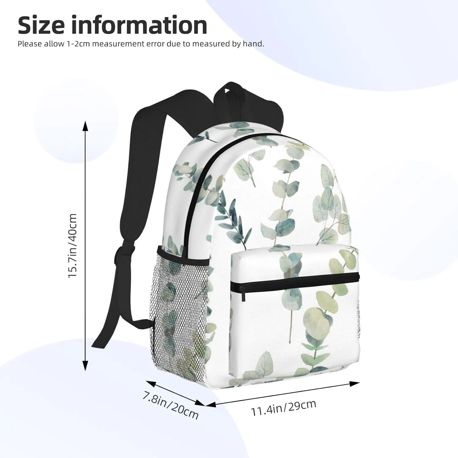 Wurton White Natural Greenery Twig Print Multipurpose Casual Bag With Fashionable Travel,Work Outdoor Activities Backpack