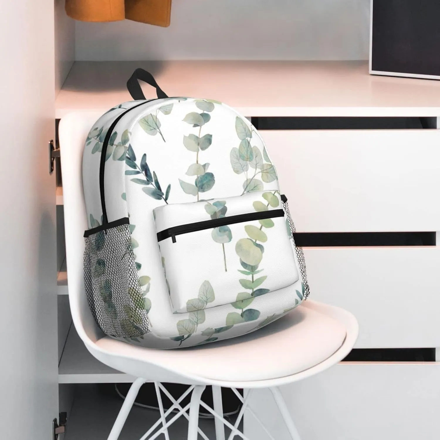 Wurton White Natural Greenery Twig Print Multipurpose Casual Bag With Fashionable Travel,Work Outdoor Activities Backpack