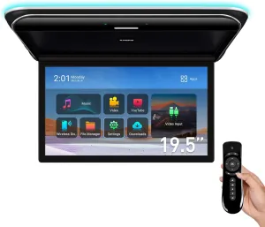 XTRONS Android Car Overhead Player 19.5 Inch Wide IPS Screen 8K Video Car Roof Mount Monitor with Built-in Stereo Speakers Flip Down Overhead Car Monitor Support WiFi, HDMI Input, USB, RCA Input