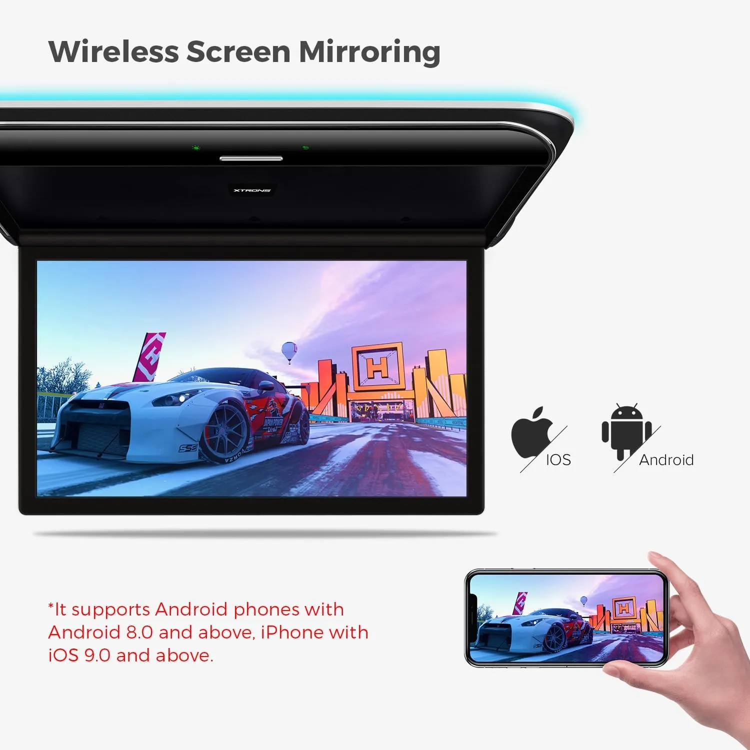 XTRONS Android Car Overhead Player 19.5 Inch Wide IPS Screen 8K Video Car Roof Mount Monitor with Built-in Stereo Speakers Flip Down Overhead Car Monitor Support WiFi, HDMI Input, USB, RCA Input