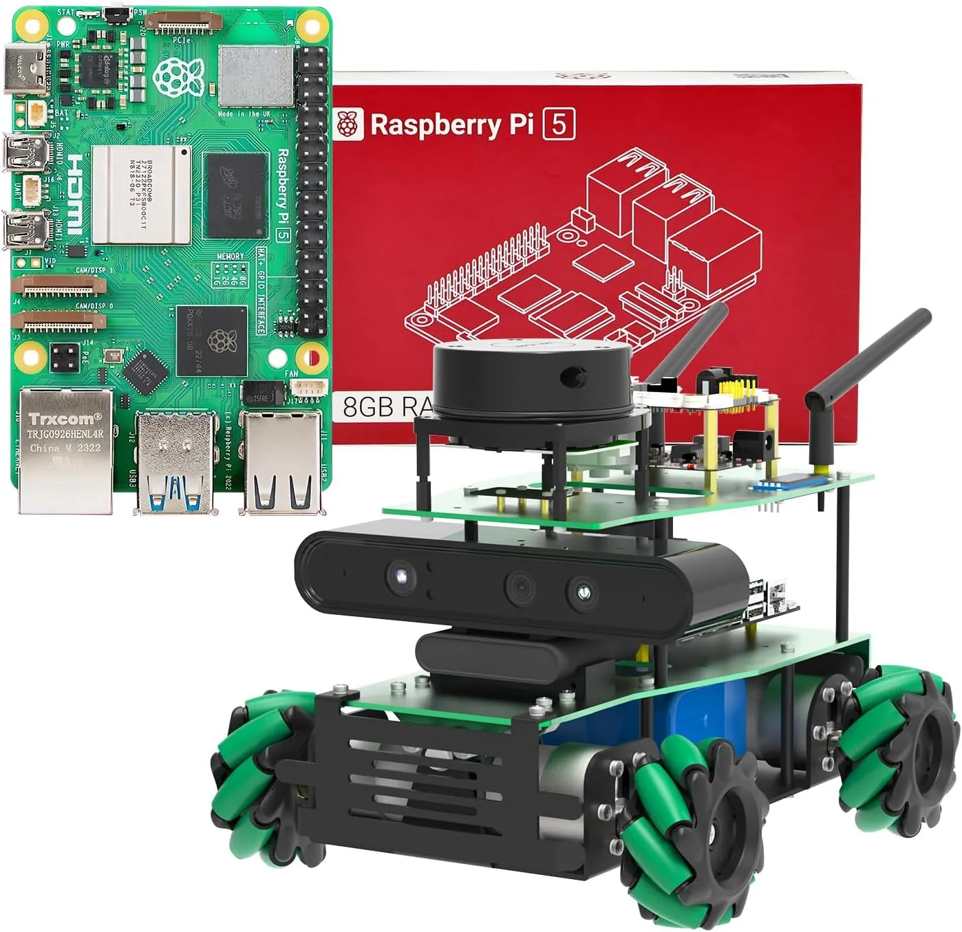 Yahboom Robot AI Python Program ROS2 Robot with Raspberry Pi 5 8GB Lidar Mecanum Wheel Chassis Car Robot Kit for Project Research（Pi Adv Ver-with Pi 5(8G)）