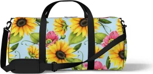 Yellow Vintage Cute Poppies Leaves and Sunflower Sports Bag Tote Bag Waterproof Gym Bag with Shoulder Strap Zipper 2 Side Pockets for Men and Women, Travel and Storage Shoulder Bag.