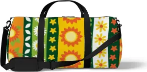 Yellow Vintage Oriental Vertical Column Sunflower Sports Bag Tote Bag Waterproof Gym Bag with Shoulder Strap Zipper 2 Side Pockets for Men and Women, Travel and Storage Shoulder Bag.