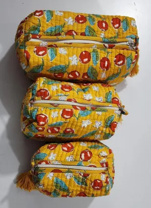 Yellow With Red Pomegranate Print Pouch Set