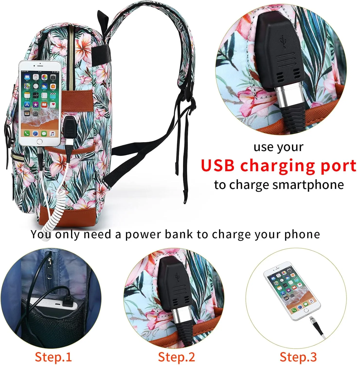 YGR Floral Laptop Backpack for Women, Female, School, Travel, Business, Outdoor Sports, Office, Work