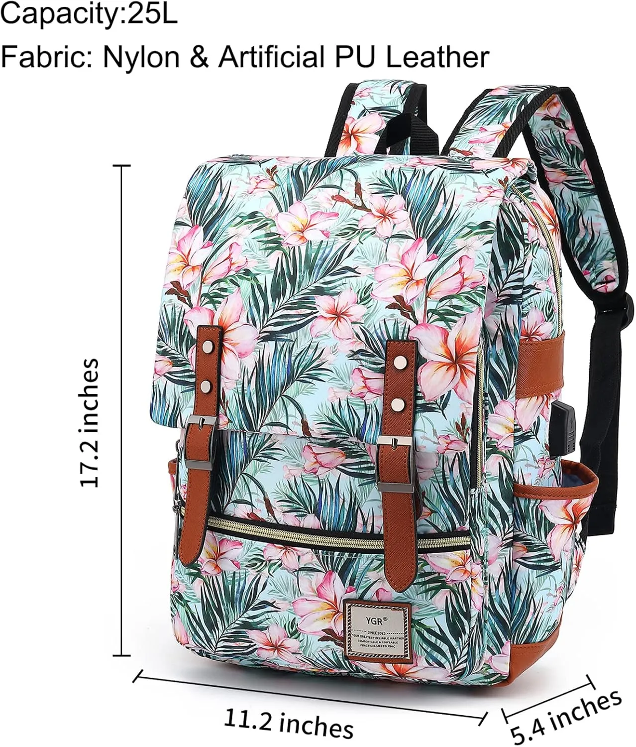 YGR Floral Laptop Backpack for Women, Female, School, Travel, Business, Outdoor Sports, Office, Work