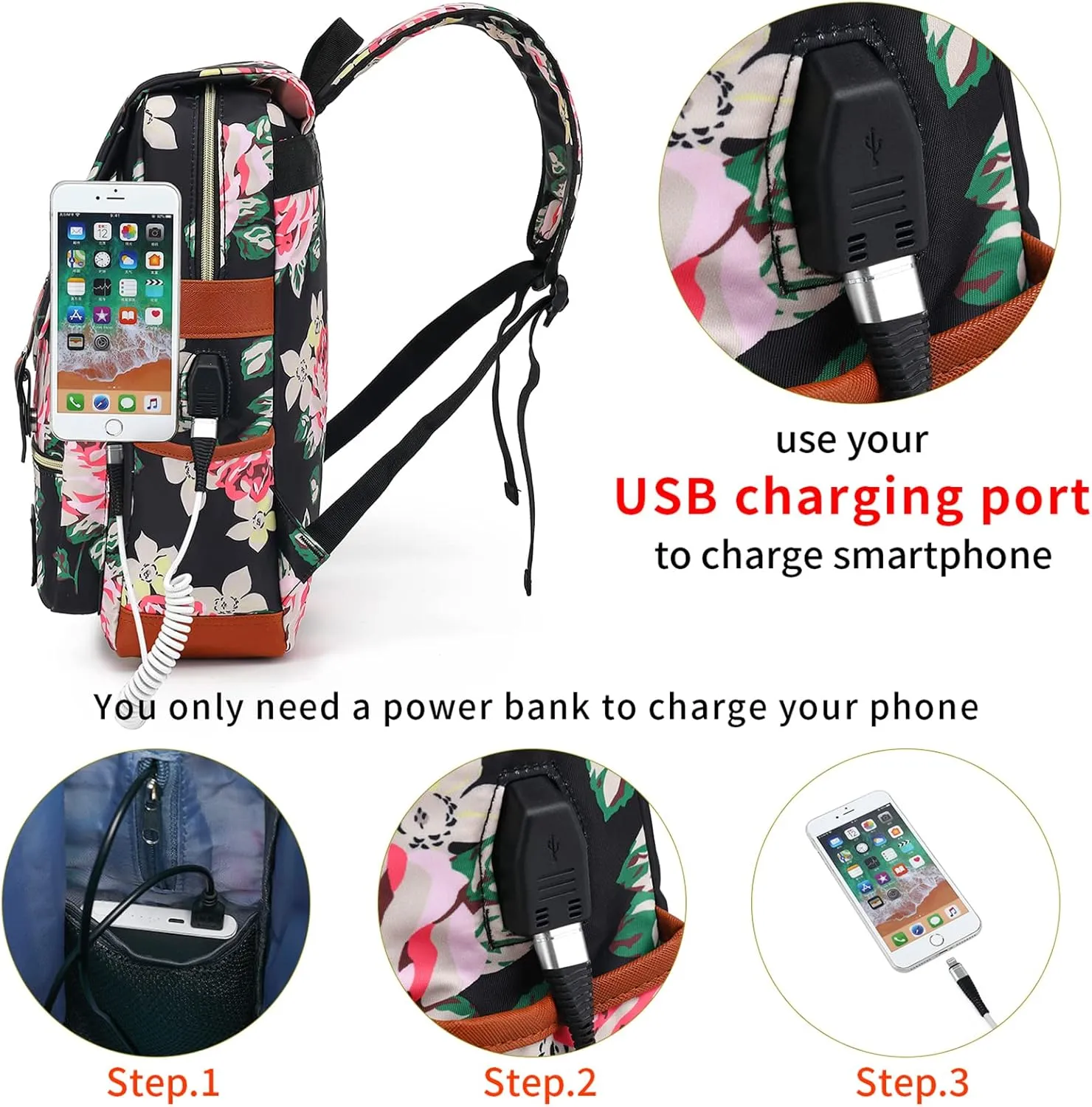 YGR Floral Laptop Backpack for Women, Female, School, Travel, Business, Outdoor Sports, Office, Work