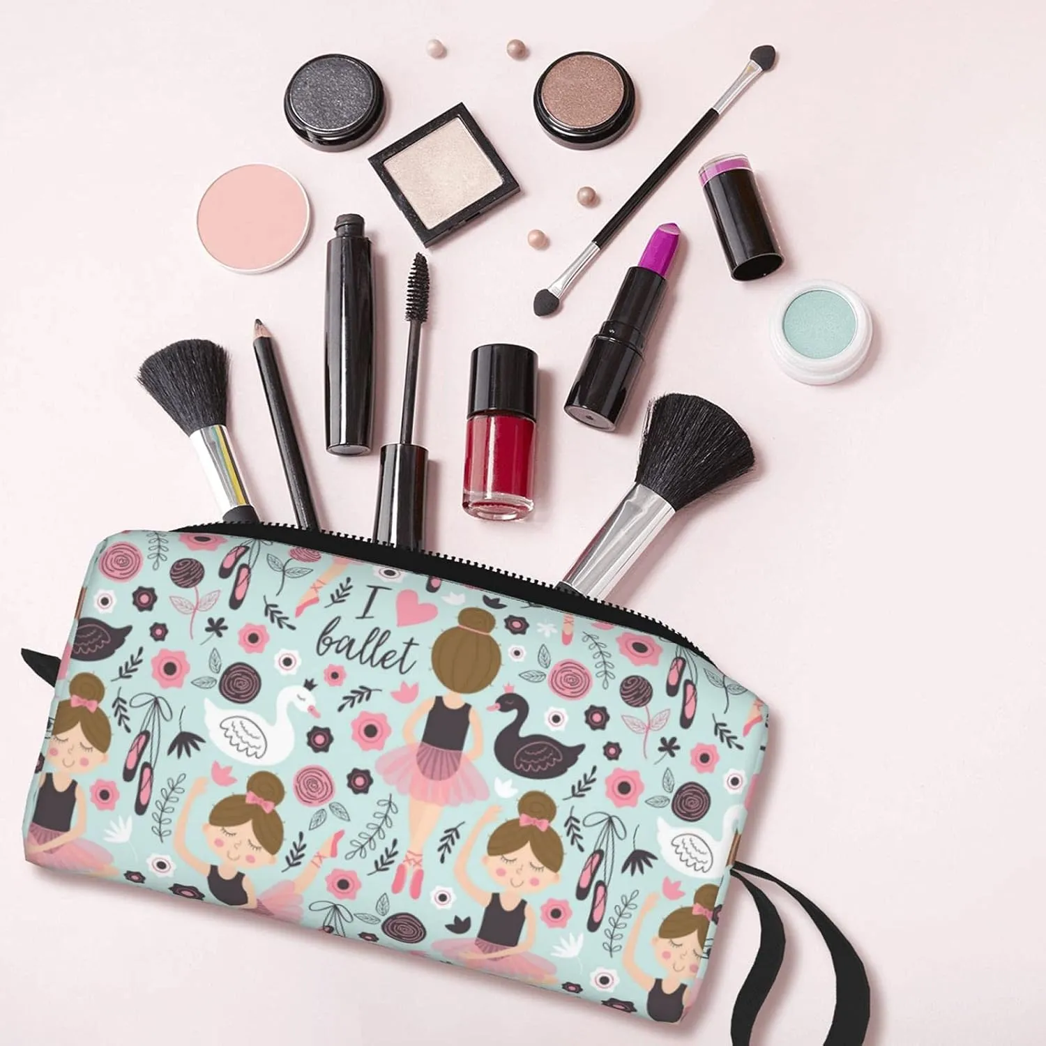 YISHOW Adorable Ballet dancer Makeup Bag Adorable Travel Cosmetic Toiletry Organizer Case for Women