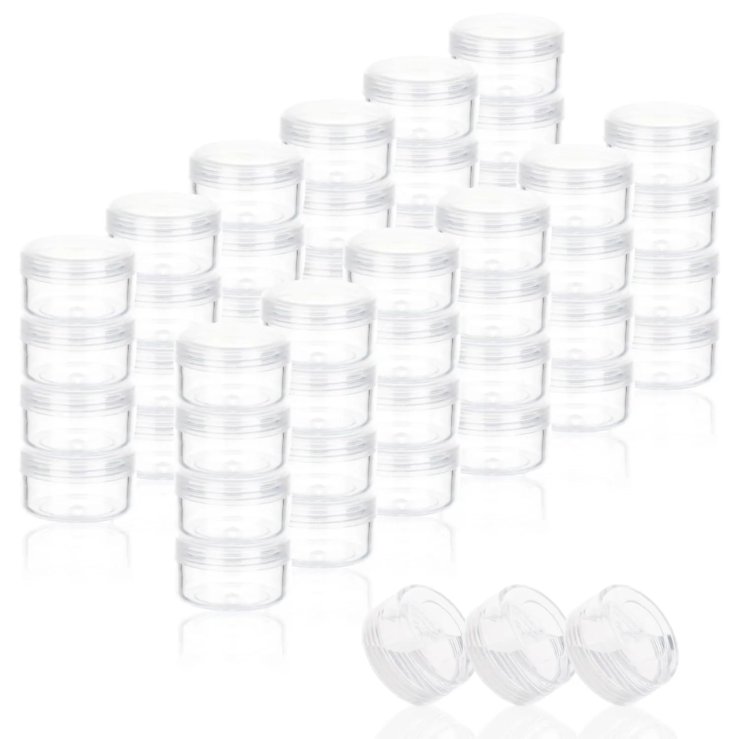 ZEJIA 5 Gram Sample Containers with Lids, Mini Makeup Containers, Empty Plastic Travel Cosmetic Containers with Labels(100 Count, Clear Lid)