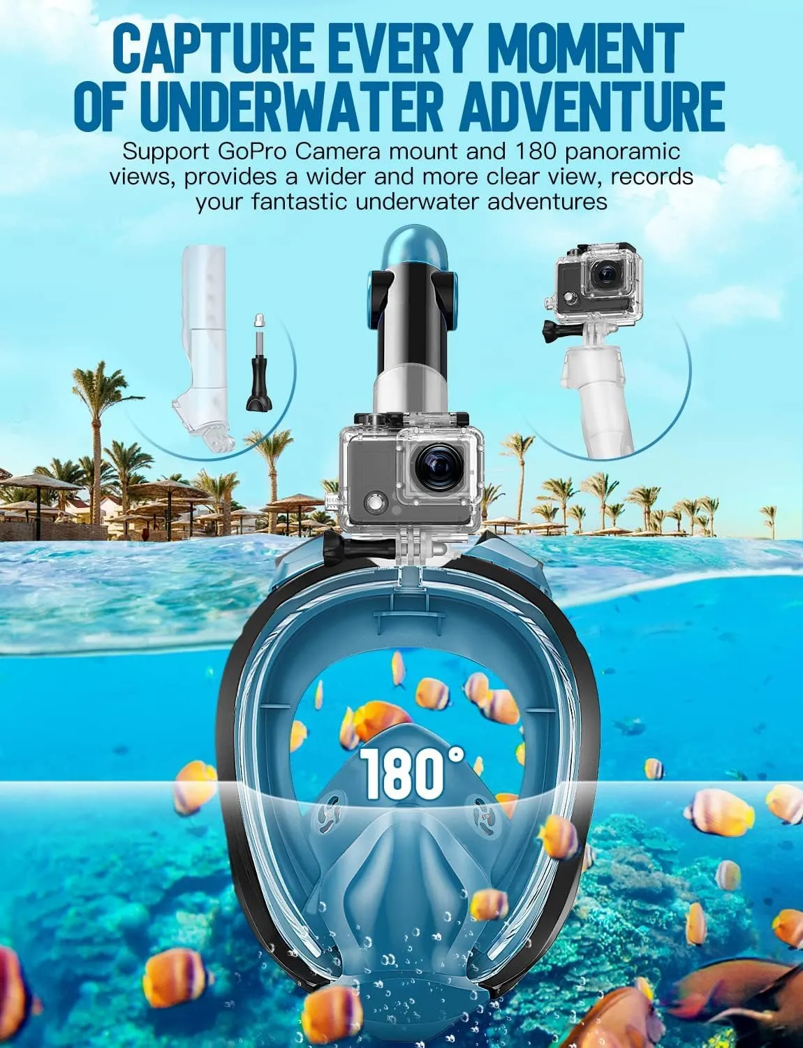 Zenoplige Full Face Snorkel Mask Adults,Dry-Top Snorkeling Gear with Camera Mount,Foldable 180-Degree Panoramic Scuba Mask for Snorkeling Diving Swimming Travel,Snorkel Mask Anti-Fog & Anti-Leak