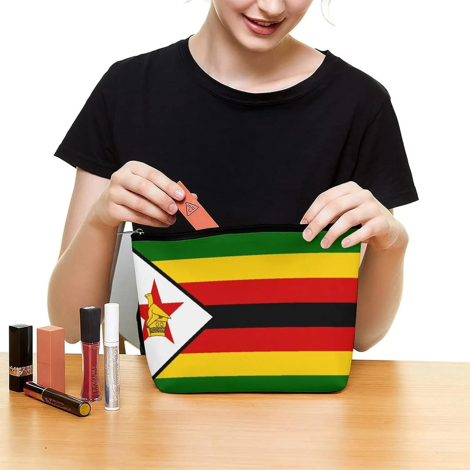 Zimbabwe Flag Travel-Friendly Cosmetic Bag Makeup Organizer Pouch for Women and Girls