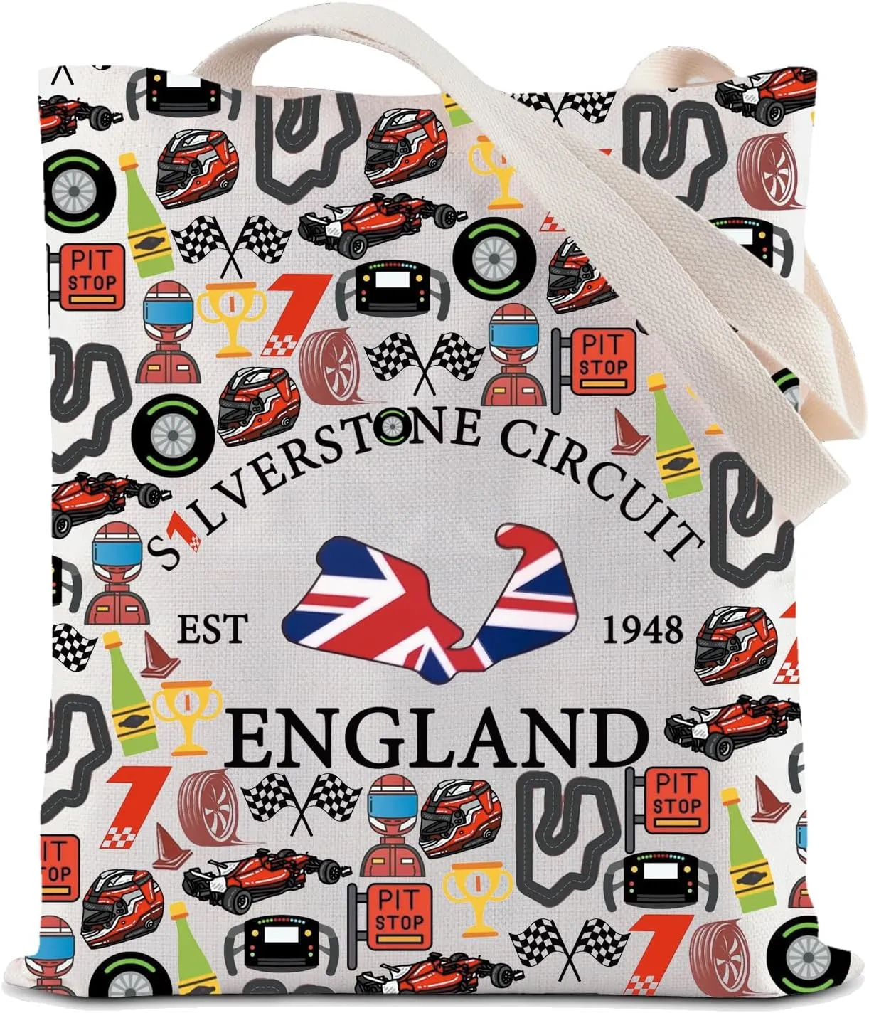 ZJXHPO England Racing Tote Bag British Race Grand Prix Reusable Grocery Tote Bag UK Raceday Gift