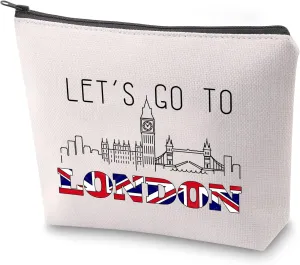 ZJXHPO London Tavel Gift London Trip Travel Case Let’s Go To London Tavel Bag Travel Addict Cosmeic Bag Journey Together Makeup Bag London Travel Souvenir (London)