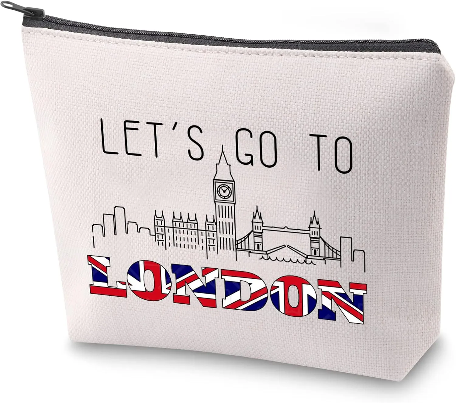 ZJXHPO London Tavel Gift London Trip Travel Case Let’s Go To London Tavel Bag Travel Addict Cosmeic Bag Journey Together Makeup Bag London Travel Souvenir (London)