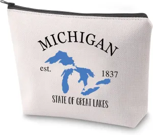 ZJXHPO Michigan State Themed Cosmetic Bag - Waterproof Polyester Makeup Travel Gift Bag - Michigan 1837