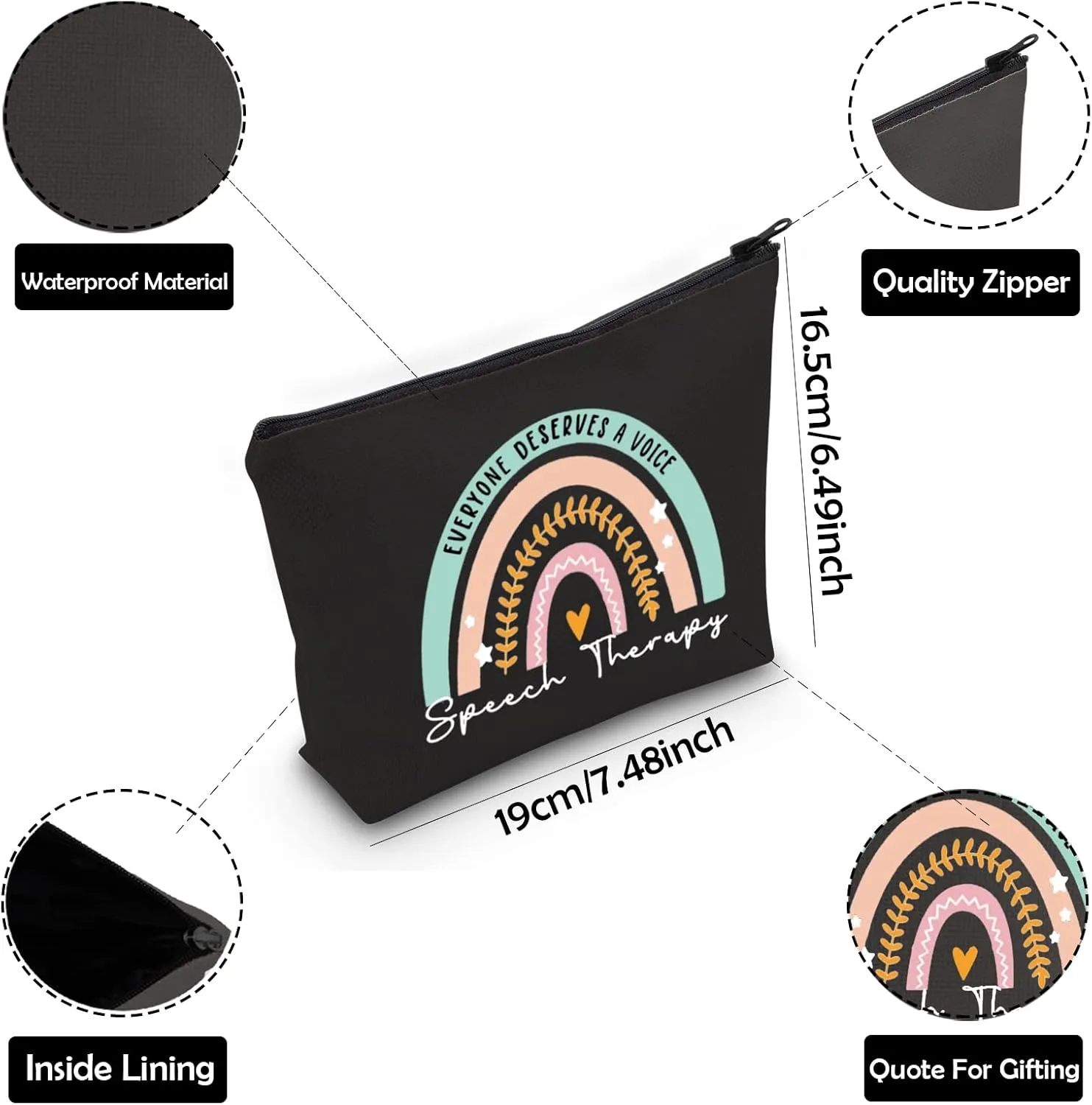 ZJXHPO Rainbow Speech Therapy Cosmetic Bag Everyone Deserve A Voice Speech Therapy Makeup Bag With Zipper SLP Appreciation Gift (BL Speech Therapy)