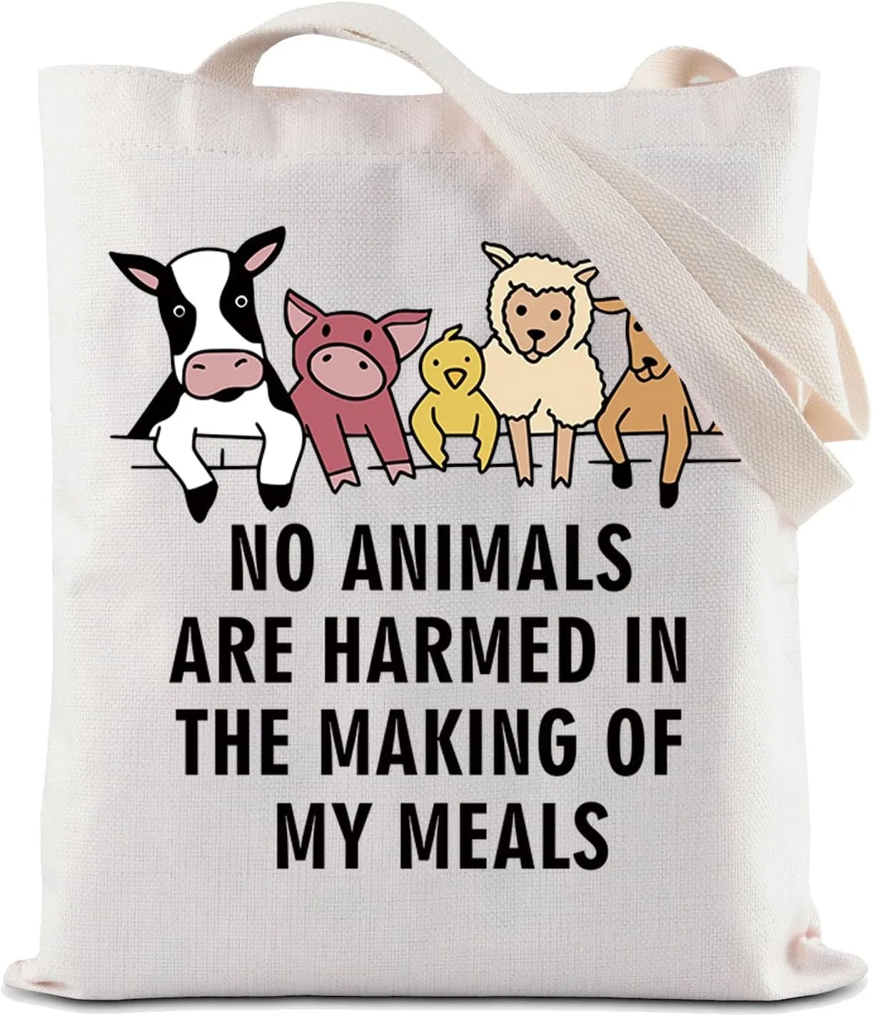 ZJXHPO Vegan Tote Bag Vegetarian Reusable Grocery Shopping Bag No Animals Are Harmed In The Making Of My Meals Handbag (Vegan Tote)