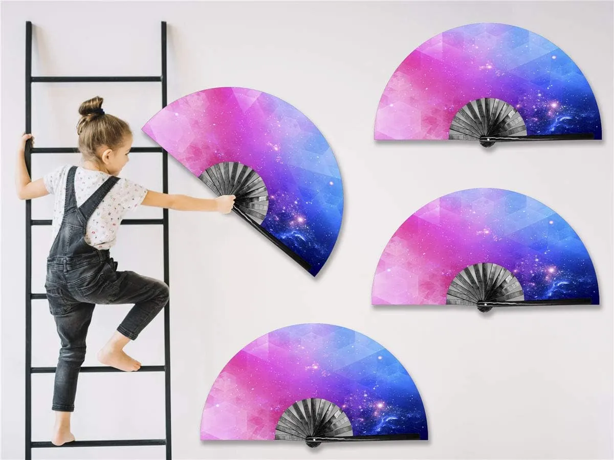 Zolee Large Rave Folding Hand Fan with Bamboo Ribs for Men/Women - Chinese Japanese Handheld Fan with Fabric Case - for Dance Music Festival Party, Performance, Decorations, Gift (Galaxy)