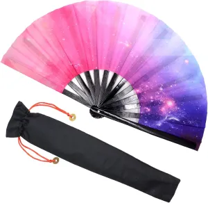 Zolee Large Rave Folding Hand Fan with Bamboo Ribs for Men/Women - Chinese Japanese Handheld Fan with Fabric Case - for Dance Music Festival Party, Performance, Decorations, Gift (Galaxy)