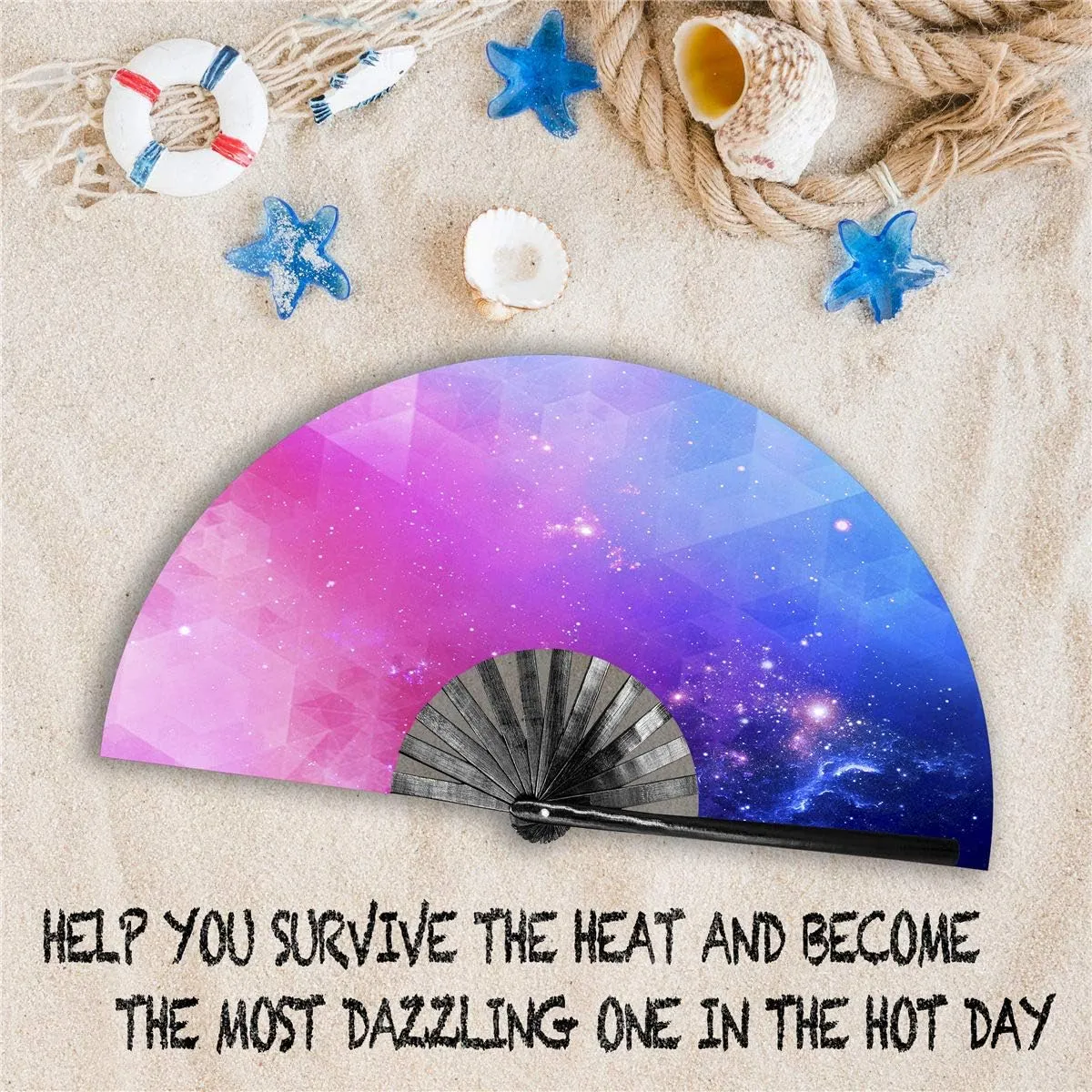 Zolee Large Rave Folding Hand Fan with Bamboo Ribs for Men/Women - Chinese Japanese Handheld Fan with Fabric Case - for Dance Music Festival Party, Performance, Decorations, Gift (Galaxy)