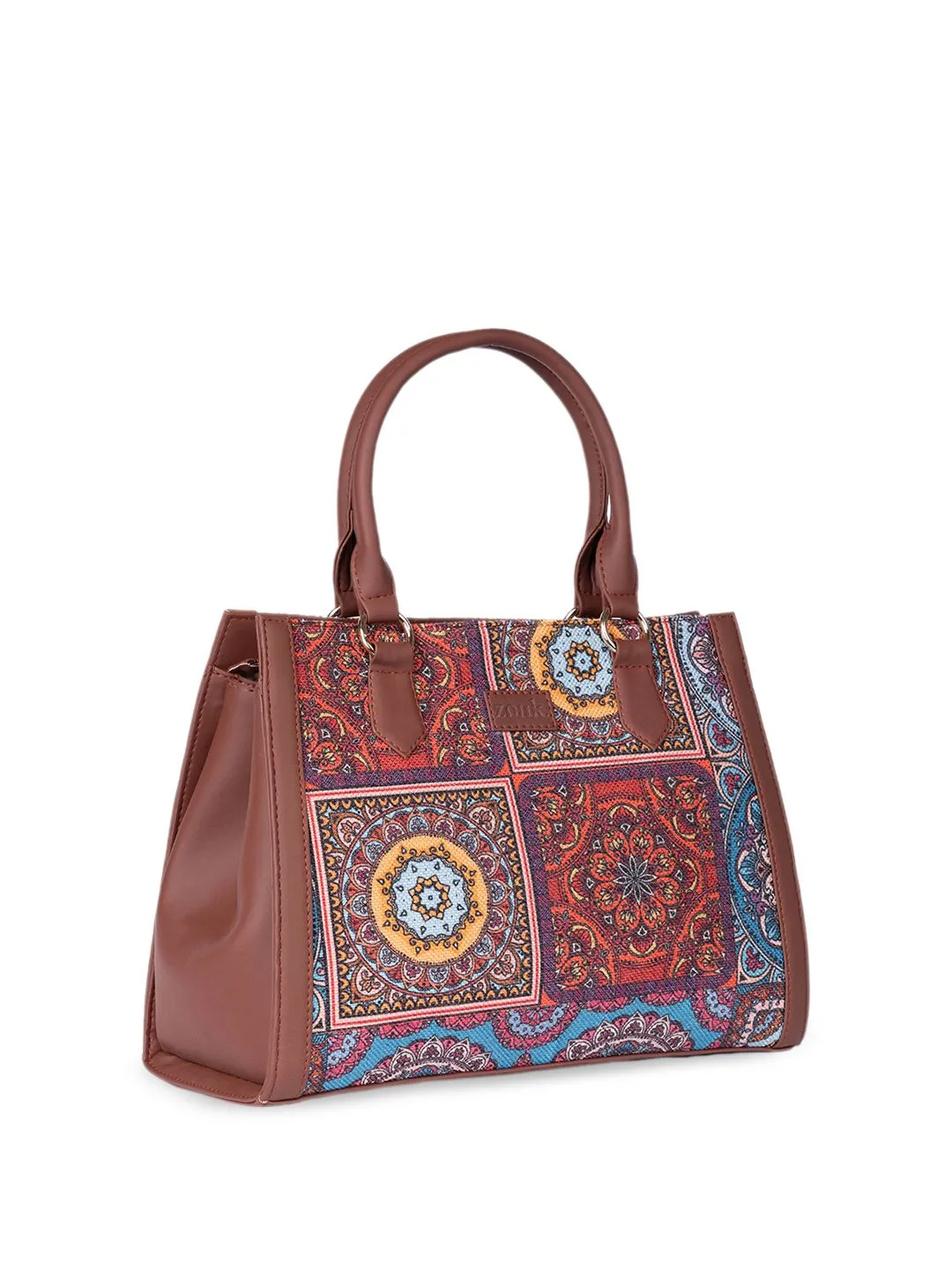 ZOUK Ethnic Motifs Printed Structured Jute Handheld Bag