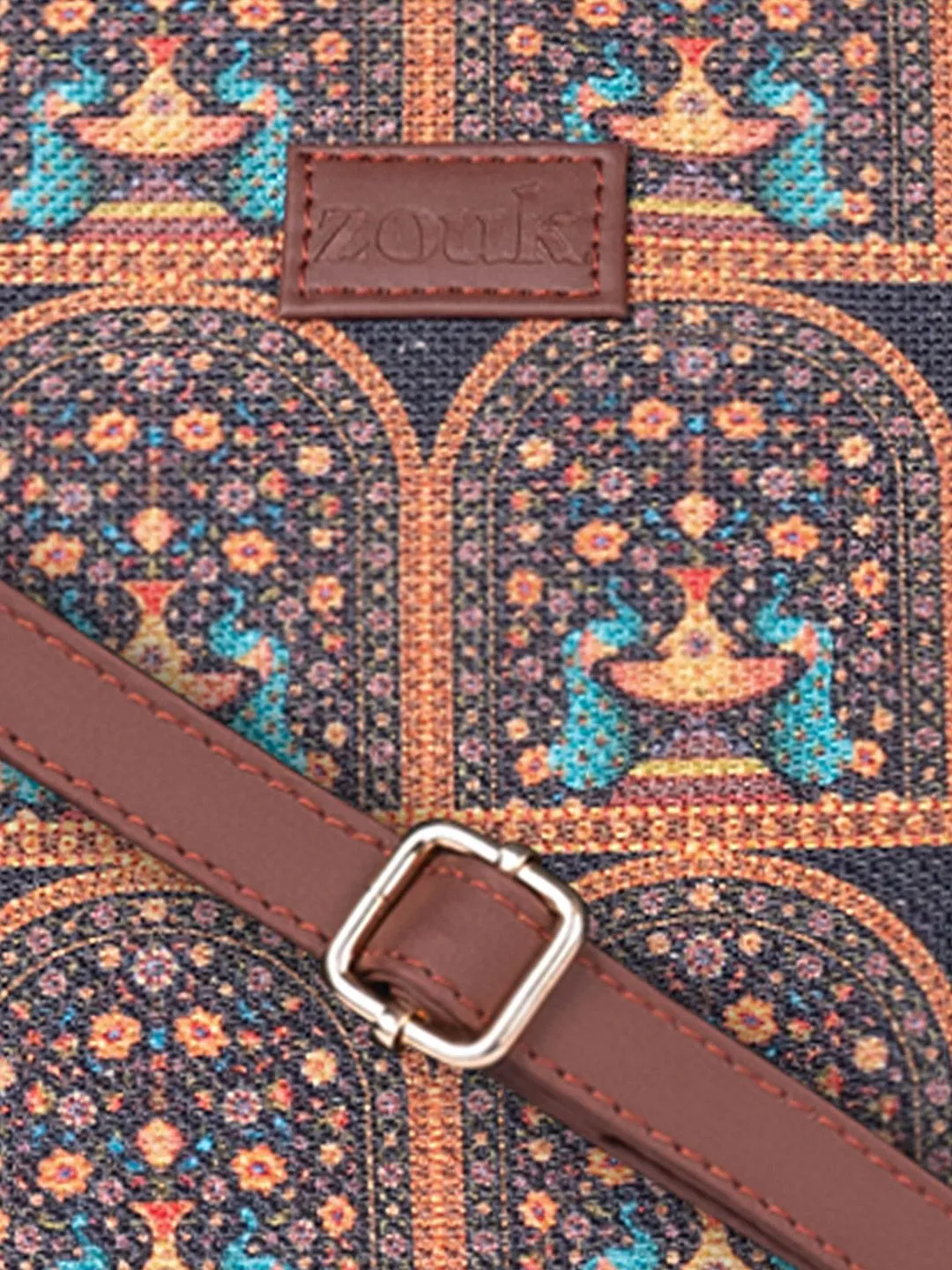 ZOUK Ethnic Motifs Printed Structured Jute Handheld Bag