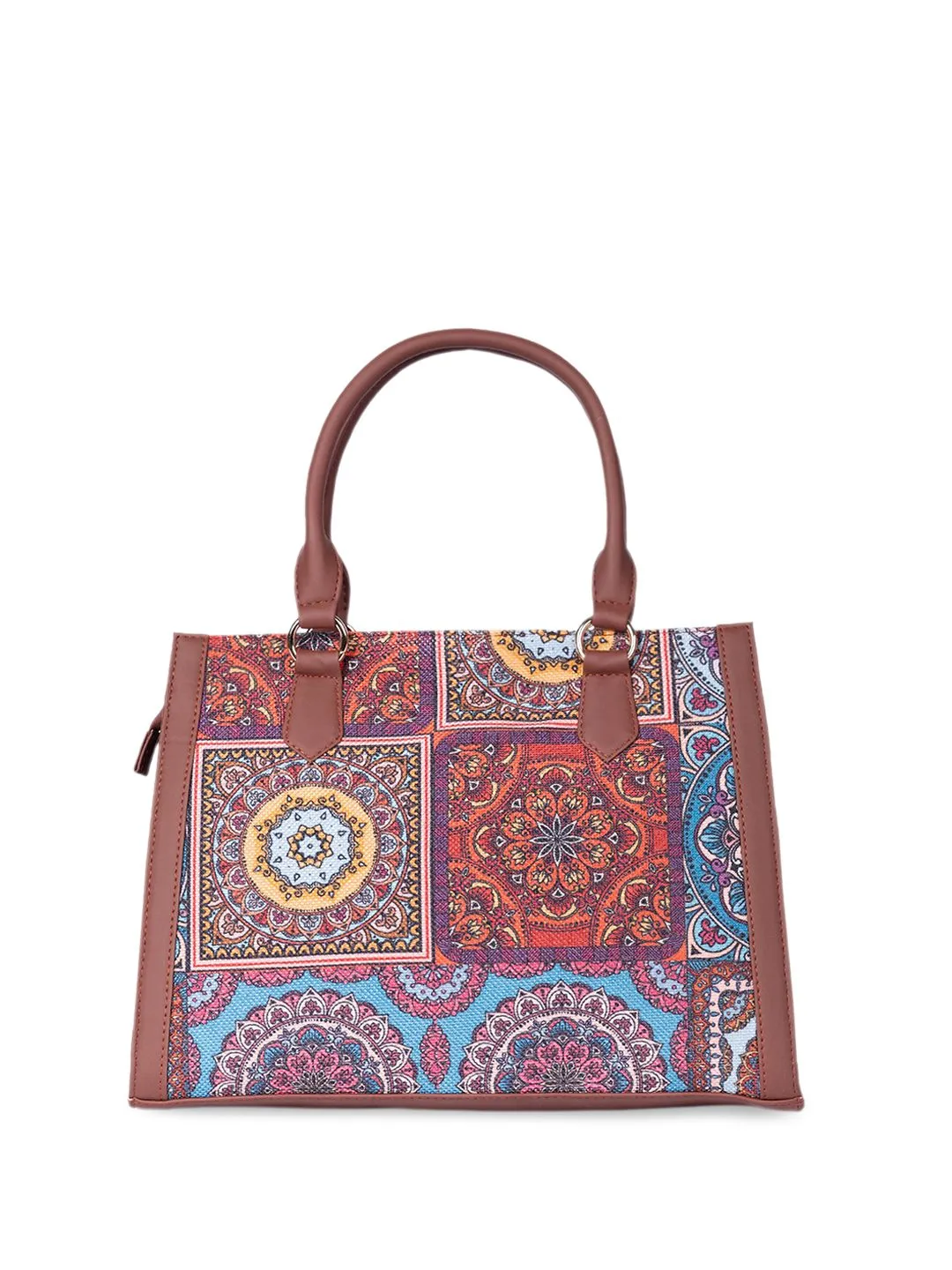 ZOUK Ethnic Motifs Printed Structured Jute Handheld Bag