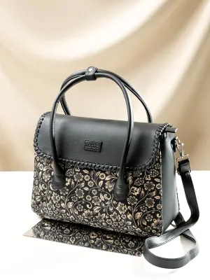 ZOUK Floral Printed Oversized Structured Jute Handheld Bag