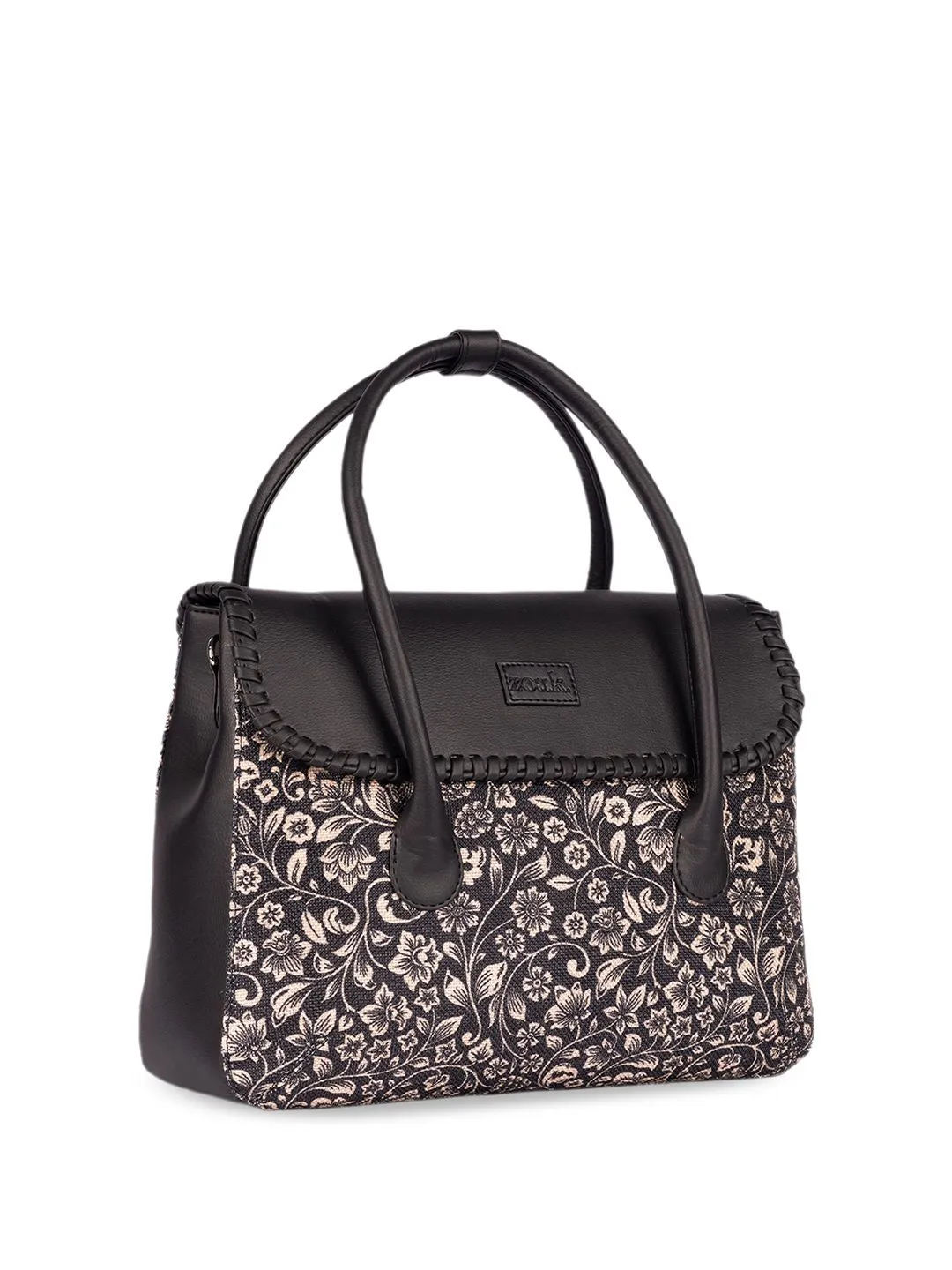 ZOUK Floral Printed Oversized Structured Jute Handheld Bag